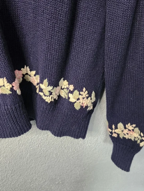 Nell Flowers Navy Floral Embroidered Button-Front Sweater - Picture 2 of 6